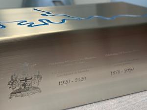 The stainless steel Manitoba 150 time capsule.