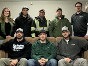 Back row: Lehanne Parker, Corey Blad, Abe Rempel, Jeromy Rempel, and Luc Vermette. Front row: Justin Brezden, Zach Enns, and Austin Douglas.
