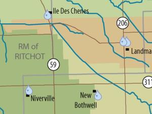 Map of the Seine River watershed in southern Manitoba.