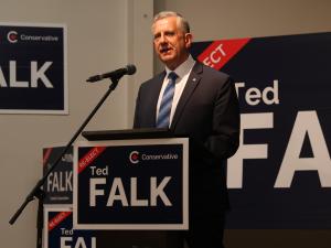 Ted Falk delivers his victory speech.