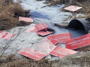 Discarded Liberal campaign signs in Provencher found in a ditch.