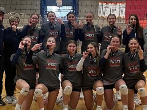 Back: Carl Fast, Heather Fast, Carly Friesen, Sage Wiebe, Bella Peters, Abby Voth, Kiersten Reimer, Kyla Zacharias, and Dylan Zacharias. Front: Abbie Parker, Willow Murray, Halle Smith, Mady Friesen, Olivia Unrau, and Tanya Gauthier. 