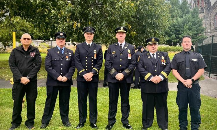 The six Manitoba firefighters who attended the flew to Ottawa for the event: Marcel Courchaine, Chris Perry, Scott Atchison, Cam Abrey, Norm Vuignier, and Brett Kalid.