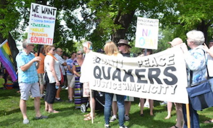 Marchers assemble in Steinbach for the Pride march