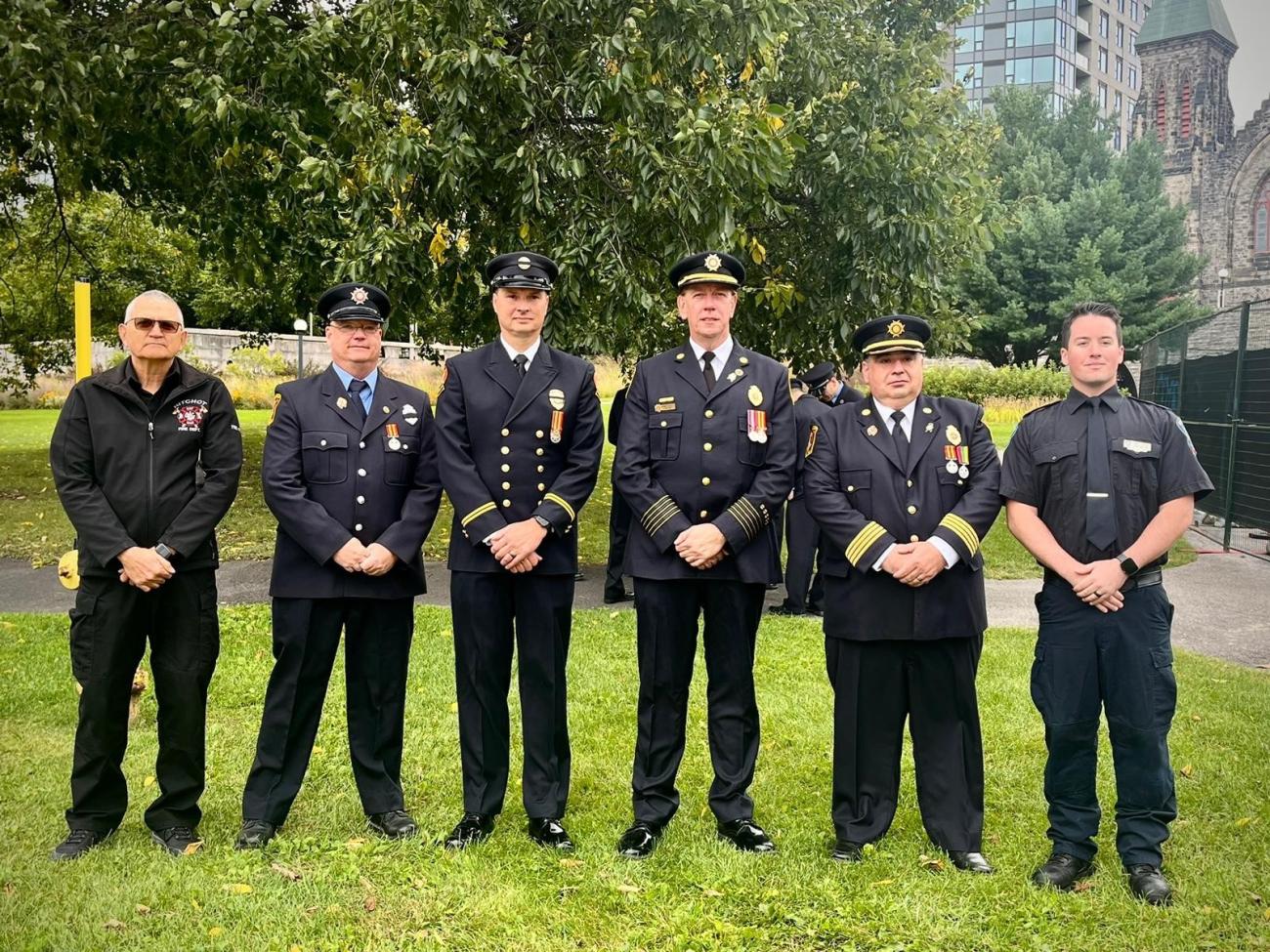 The six Manitoba firefighters who attended the flew to Ottawa for the event: Marcel Courchaine, Chris Perry, Scott Atchison, Cam Abrey, Norm Vuignier, and Brett Kalid.