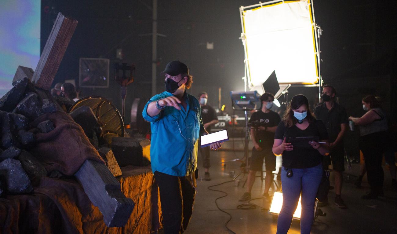 Dale Hildebrand directs a scene shot on The Volume in Toronto.