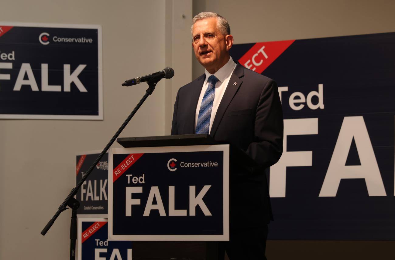 Ted Falk delivers his victory speech.