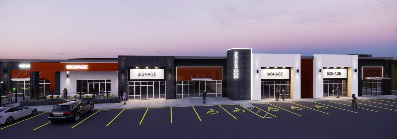 Conceptual drawing of new strip mall.