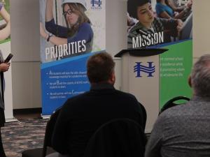 HSD superintendent Shelley Amos addresses stakeholders at public meeting.