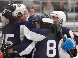 The Nighthawks celebrate in early preseason action at the CRRC.