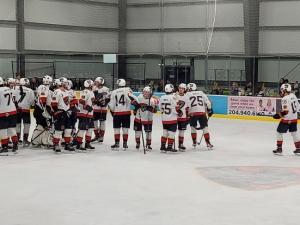 The Nighthawks celebrate their hard-fought victory over the OCN Blizzard on October 23.
