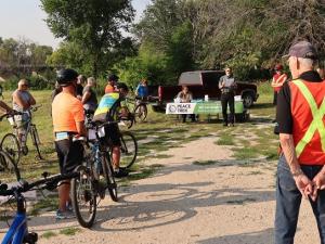 Historian Ernie Braun reads blessing at Peace Trek kickoff.