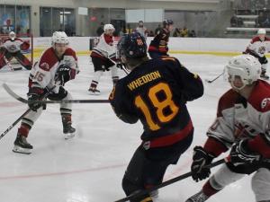 Hayden Wheddon takes a shot on goal against the Virden Oil Capitals.