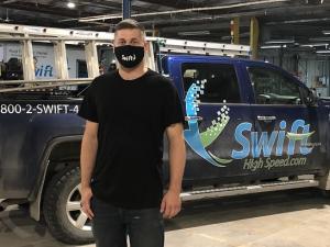 Evan Schroeder of Swift High Speed at their new office/warehouse space in Steinbach.