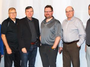 Councillor Chris Wiebe, Deputy Mayor John Funk, Mayor Myron Dyck, CAO Eric King, Councillor Kevin Stott, and Councillor Nathan Dueck.