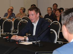 Bradley Schmaltz of Canna Cabana makes his pitch to Niverville's council.