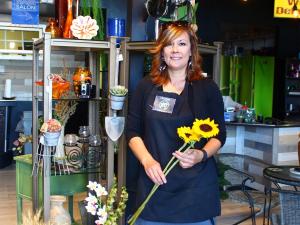 Brenda Chaput in her new flower shop in Île-des-Chênes.