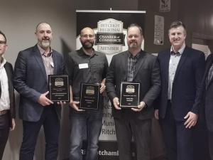 Ritchot Mayor Chris Ewan, Peter McDougall of Titan Environmental Containment, Ben Plett of Cobblestone Homes, Marty Ritchot of Maxx Pro Builders, Chamber President Marc Palud, and Derek Roth of Adventure Power Products.