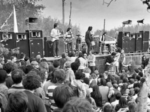 Crowds gather for the infamous Niverville Pop Festival in May 1970. On stage: Dianne Heatherington.