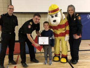 Peter Bowyer, Keith Bueckert, Colin Johnston, Sparky the Fire Dog, and Tammie McConnell