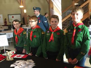 Members of the Scouts troop at this year’s Remembrance Day ceremony in Niverville.