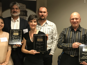 This year’s Business Award winners: Gurvindy and Dave Bhangu of Deva Jatt Transport, Lise and Bruce Bale of Arrowhead RV, and Pierre Leclaire and Bernie Dupuis of the Community Response Unit.