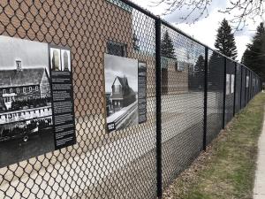The historic storyboards on display on the fence at the Niverville Elementary School