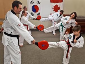 Jason Barnabe runs a taekwondo class in Niverville.
