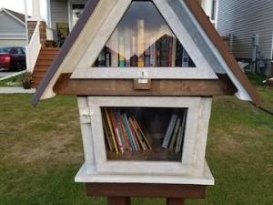 The Little Free Library in Kaite Desrosiers’s yard.