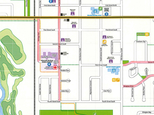 The proposed streets to be affected by parking bans are highlighted in red.