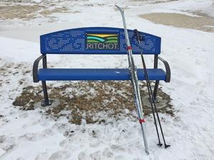 Cross-country ski equipment along one of Ritchot's new trails