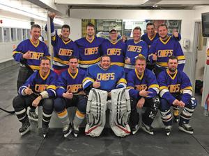 Back row: Kalam Paull, Trevor Larade, Nick Bergmann, Brian Alex, Mike Loeppky, Jens Debreuil, and Travis Mason. Front row: Tony Foster, Dan Kosman, Bryan Trottier, Jim Parkhurst, and Ryan Brunel. Missing: Ray Dowse, Matt Exner, Graeme Loeppky, and Jason Plett