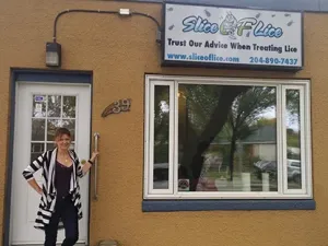 Sarah Phillips outside Slice of Lice in Winnipeg