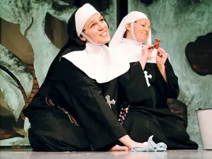 Marlene Kornelson as Sister Gabriel and Marie Harland as Young Mary in the play "Sisters"