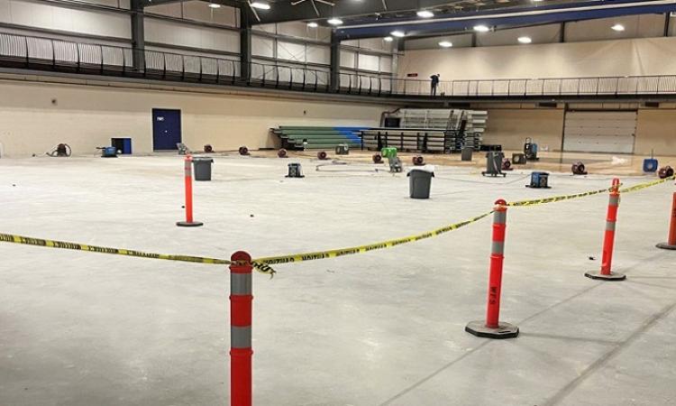 The floor at the CRRC fieldhouse is undergoing repairs.