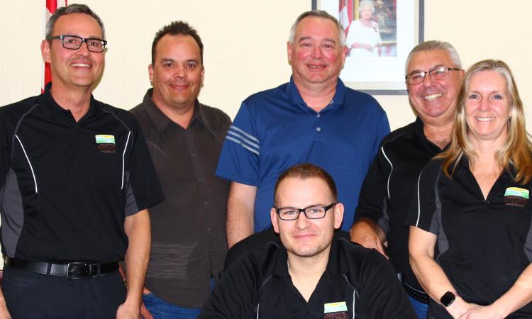 Councillor Curtis Claydon, Councillor Shane Pelletier, CAO Mitch Duval, Councillor Ron Mamchuk, and Councillor Janine Boulanger. Front: Mayor Chris Ewen