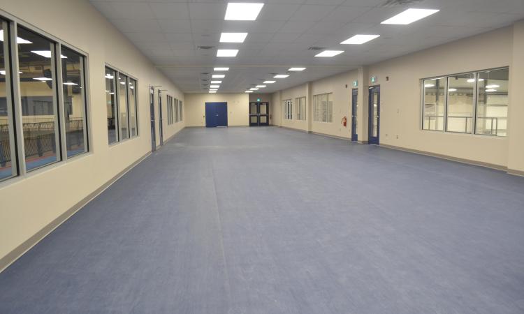 The upstairs meeting rooms, with views of both the arena and fieldhouse.