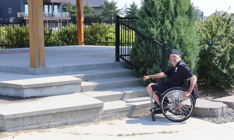 Local disability advocate Jared Funk at the Hampton Drive pavilion in Niverville.