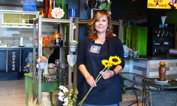 Brenda Chaput in her new flower shop in Île-des-Chênes.