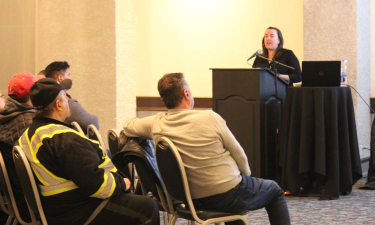 Guest speaker Jehna Grobety talks cannabis at a community meeting.