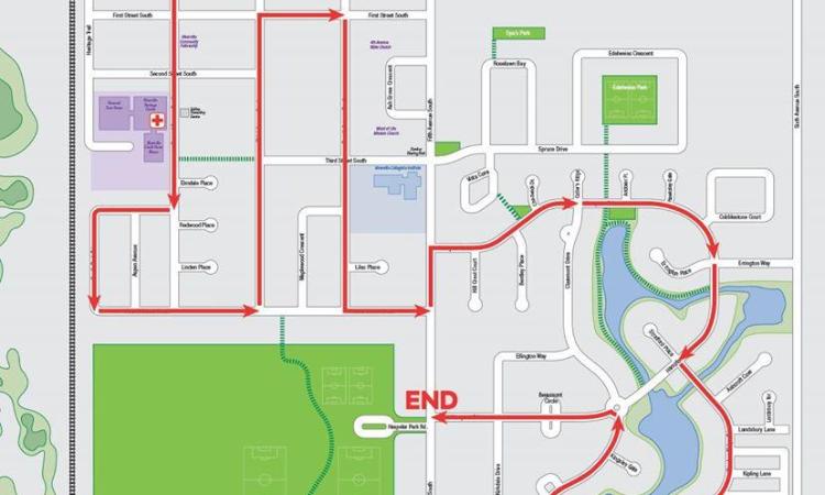 The parade route for Niverville's 2020 Canada Day celebration.