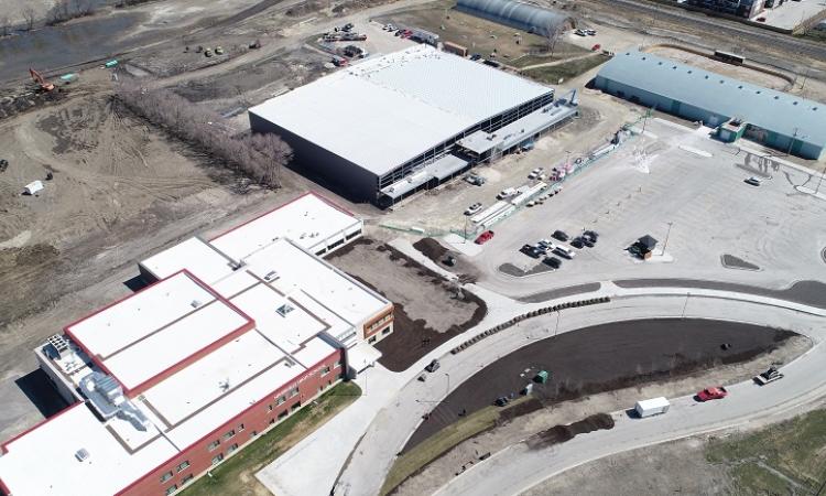 The new community campus, including the Niverville High School, the CRRC, and the Centennial Arena.