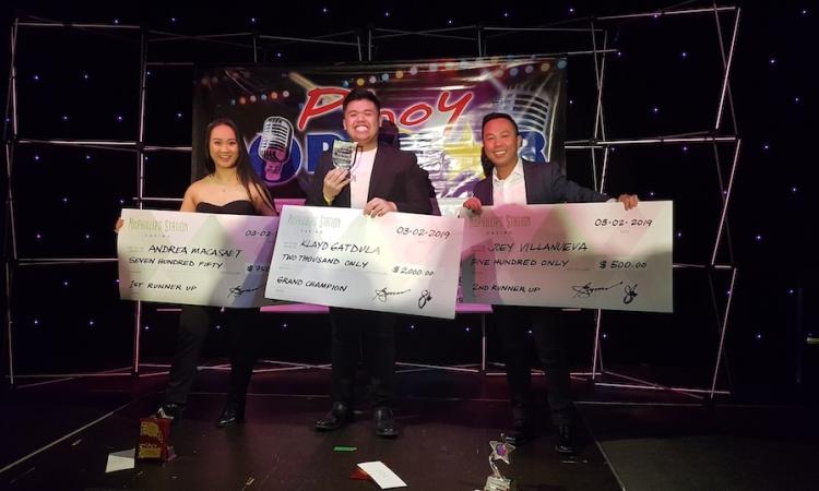 The top three finishers of this year’s Pinoy Pop Star, including Joey Villanueva of Niverville.