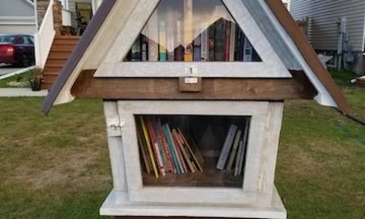 The Little Free Library in Kaite Desrosiers’s yard.
