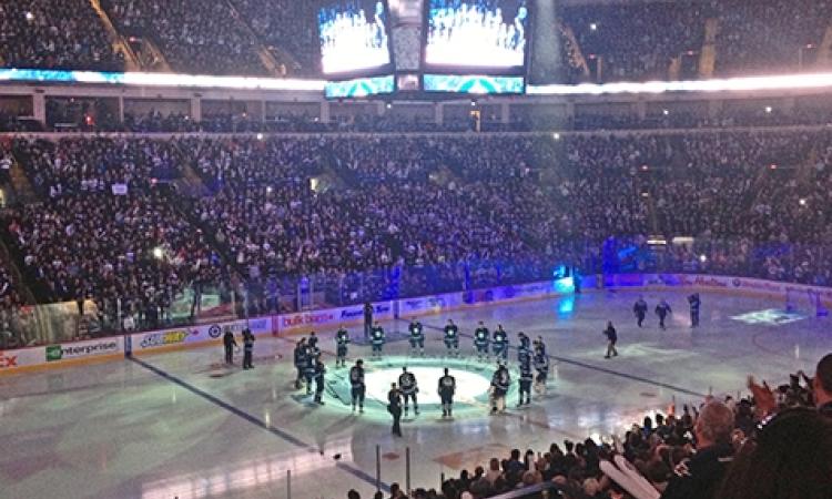 The Jets take the ice.