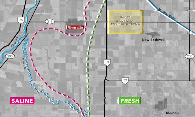 A map of the region's hydrological resources and the target study area for the new well site
