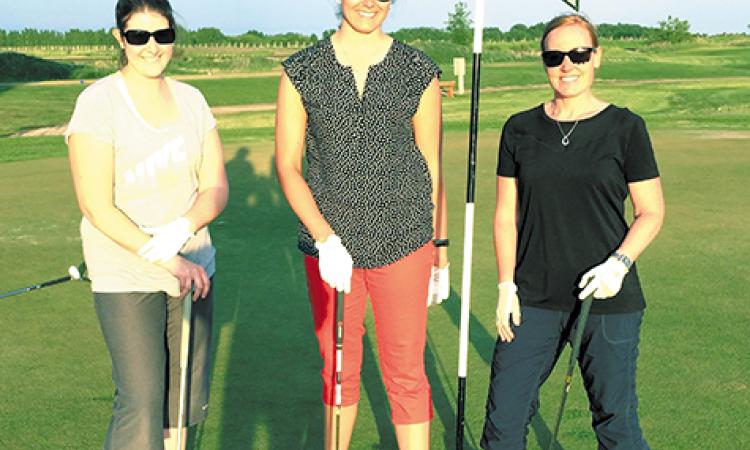 Kathryn Wiebe, Chantel Todd and Jen Moore-Duff pose after a round at Old Drovers Run