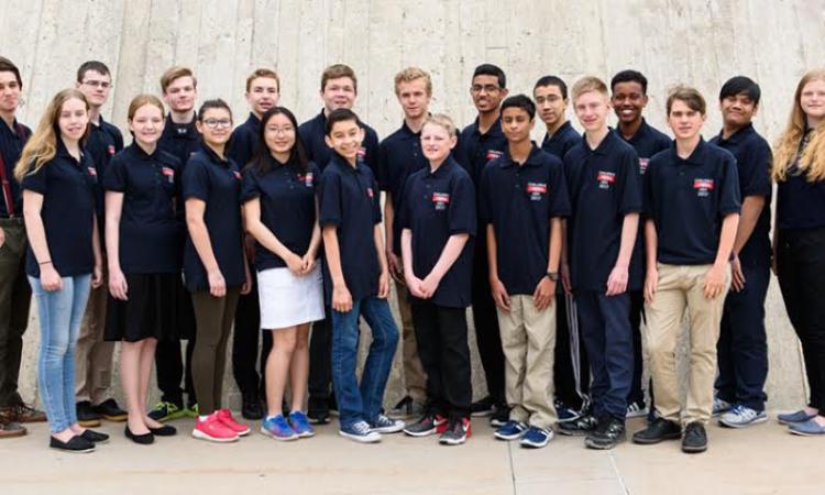 The top twenty students at this year's Canadian Geographic Challenge. Rhyanne Paul, from Niverville, is the the redhead on the far right