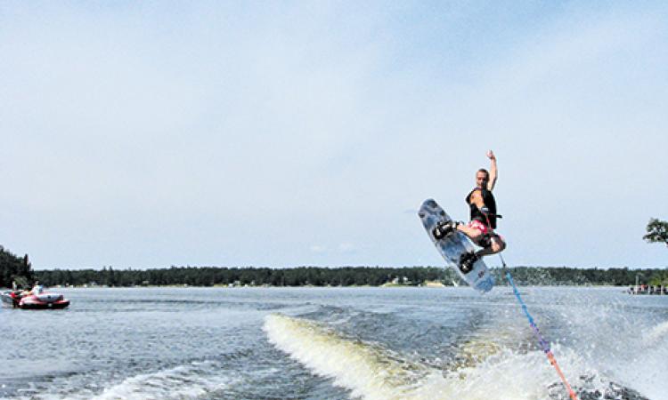 Jeremy Gadient, Chantel's brother, showboating on a wakeboard