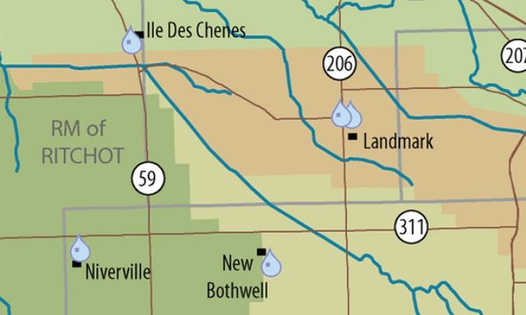 Map of the Seine River watershed in southern Manitoba.